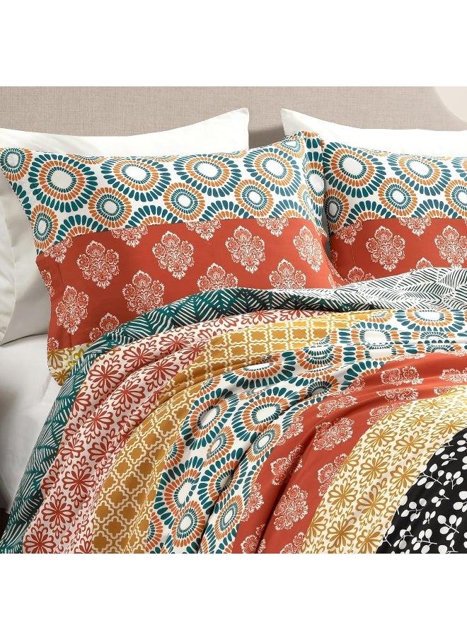 Lush Decor Lush Decor Bohemian Stripe Reversible Cotton Duvet Cover Set, 3 Piece Set, Full/Queen, Turquoise & Orange - Boho Bedding Set - Bold & Colorful - Striped Duvet Cover - Maximalist & Boho Bedroom Decor  - Image 3