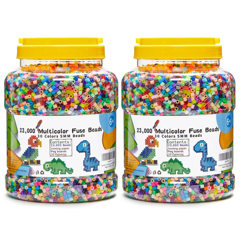 INSCRAFT 2 Buckets of Fuse Beads 46000 pcs 5mm Iron Beads for Kids Crafts 30 Colors with 6 Pegboards 10 Ironing Paper 20 Patterns Gifts for Birthday Christmas Multicolor Refill Kit