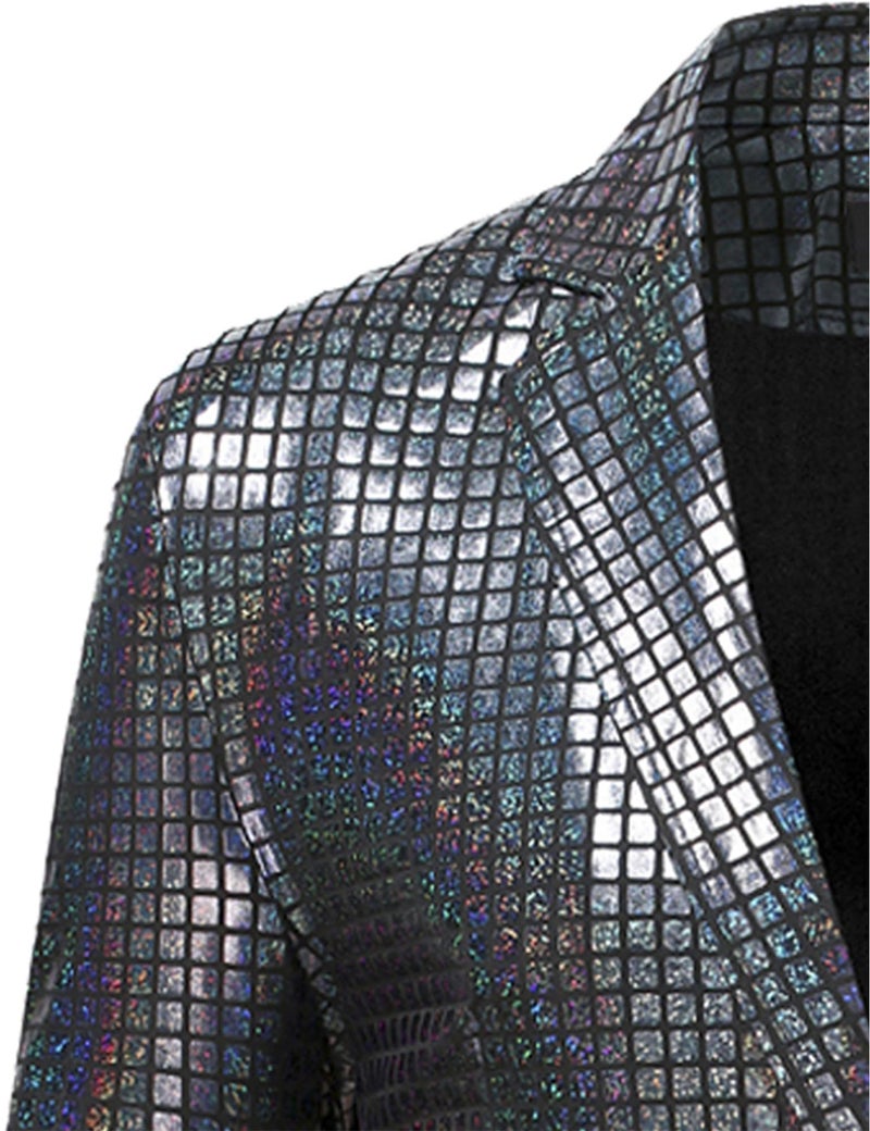 Zeroyaa Men'S 70S Disco Suits Metallic Shiny Sequin Outfits Blazer And Pants Set Dance Party Costume Black X-Large - Image 5