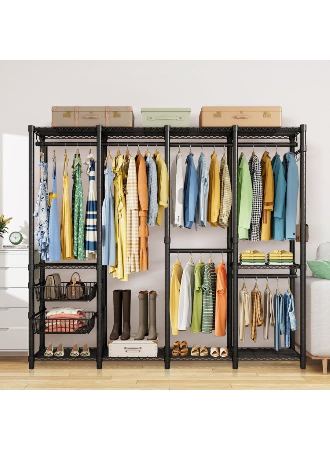 Forthcan Heavy Duty Metal Clothes Rack – Freestanding Portable Wardrobe Closet with 2 Sliding Storage Baskets (192.5 × 45 × 195 cm, Black) - Image 1