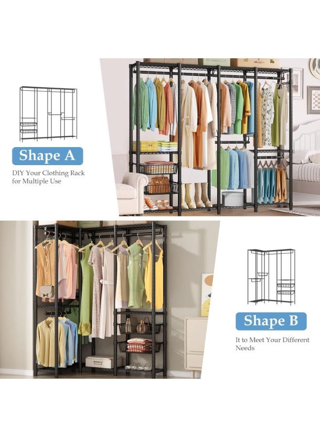 Forthcan Heavy Duty Metal Clothes Rack – Freestanding Portable Wardrobe Closet with 2 Sliding Storage Baskets (192.5 × 45 × 195 cm, Black) - Image 5