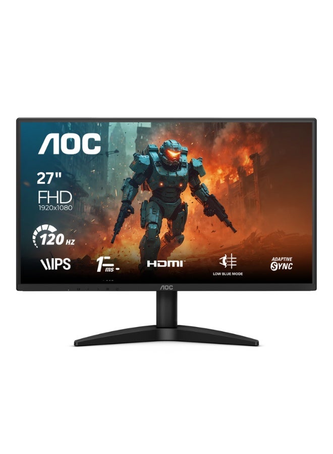 AOC 27" Gaming Monitor FHD 1080p IPS Display, 120Hz Refresh, 1ms Response, Frameless Design Black - Image 1