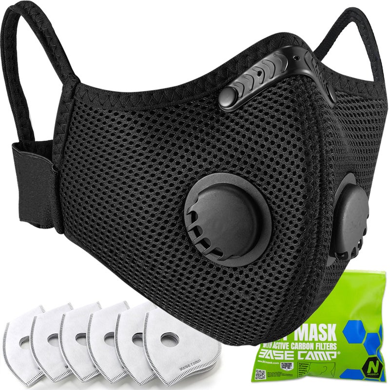 BASE CAMP M Plus Dust Mask, Breathable Reusable Face Mask with 6 Activated Carbon Filters for Woodworking Construction Mowing Grinding (Modern1) - Image 1