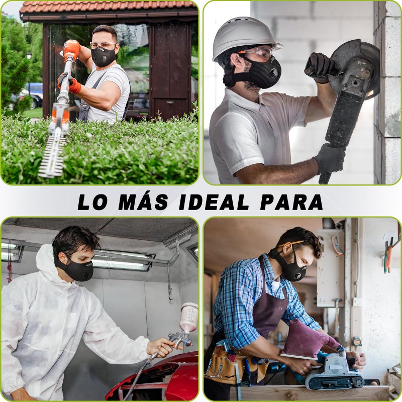 BASE CAMP M Plus Dust Mask, Breathable Reusable Face Mask with 6 Activated Carbon Filters for Woodworking Construction Mowing Grinding (Modern1) - Image 5