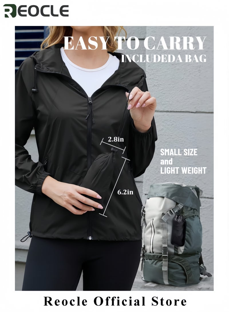 REOCLE Womens Rain Jacket Waterproof Lightweight Packable Outdoor Hooded Windbreaker Windproof Adjustable Raincoat - Image 5