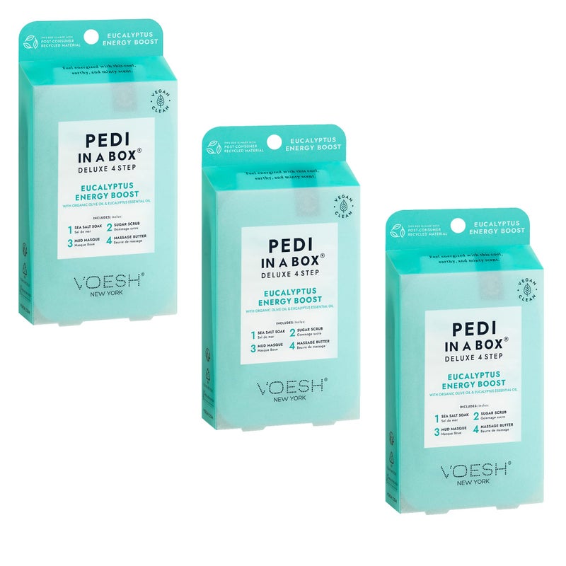 VOESH Pedi in a Box 4 Step Fresh Trio - 3 Pack of Ocean Refresh, Eucalyptus Energy Boost, & Cucumber Fresh Pedicure Set, DIY Pedi, Foot Spa - Image 1