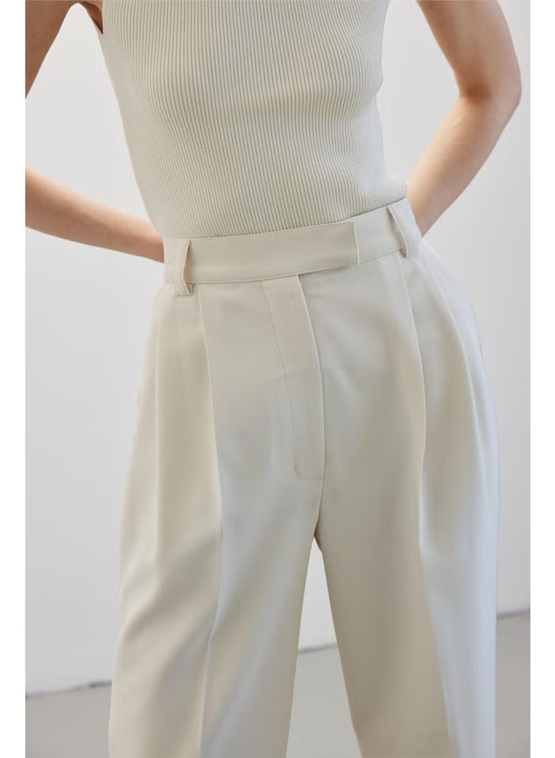 Manuka Double Pleated Palazzo Trousers Beige - Image 5
