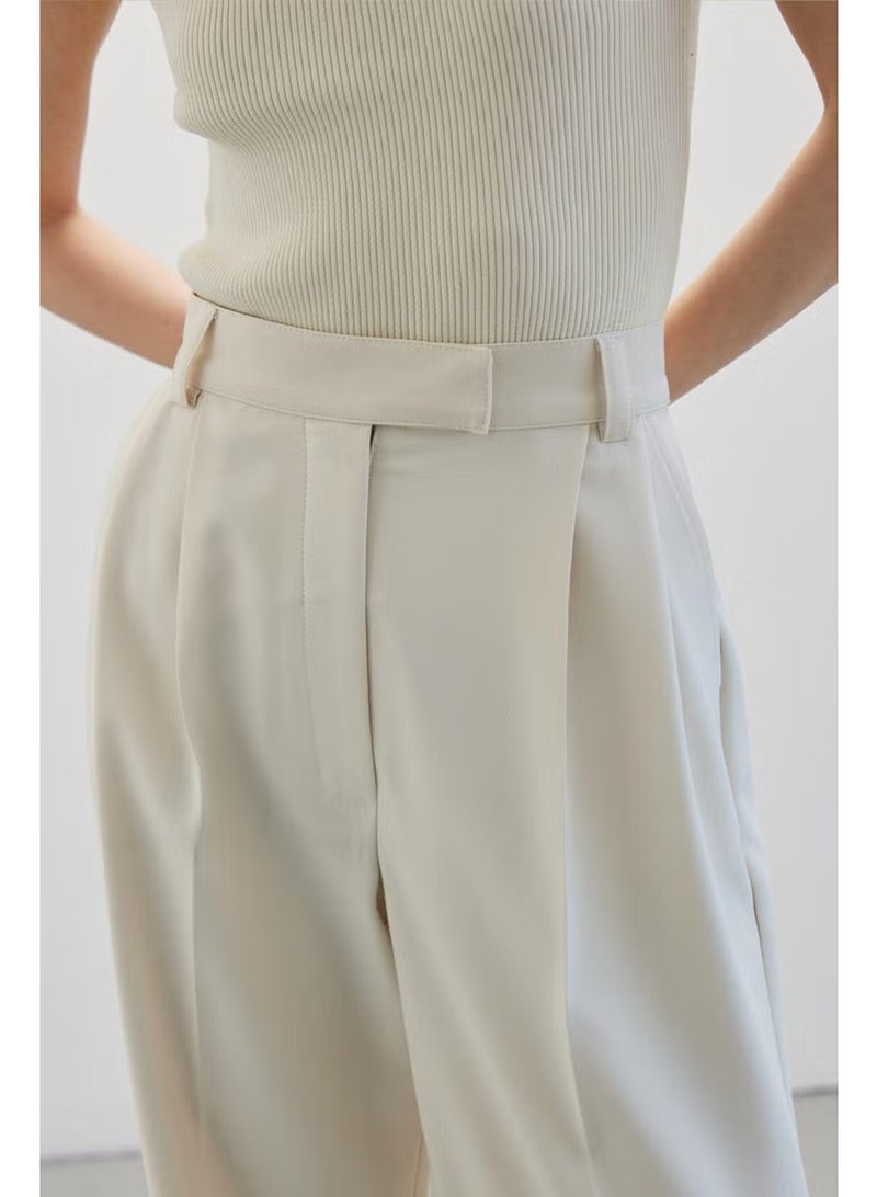 Manuka Double Pleated Palazzo Trousers Beige - Image 3