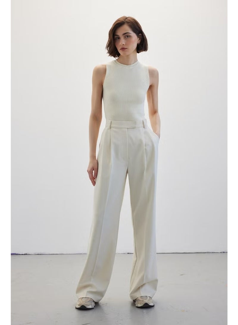 Manuka Double Pleated Palazzo Trousers Beige - Image 4