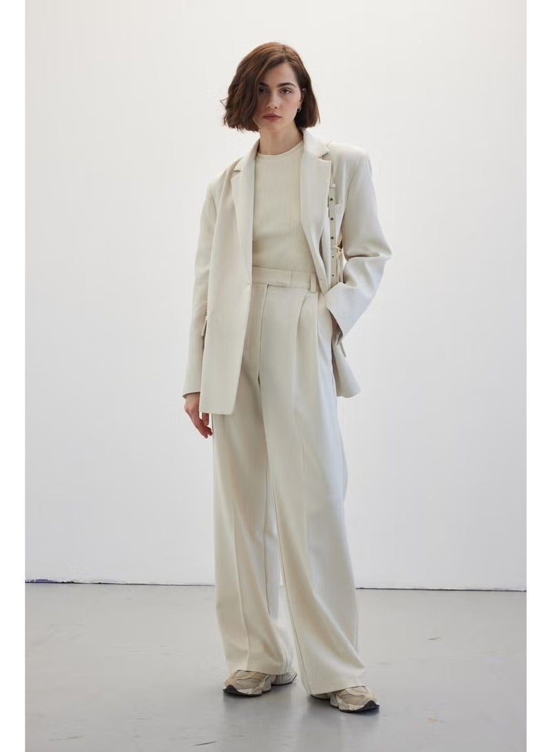 Manuka Double Pleated Palazzo Trousers Beige - Image 2