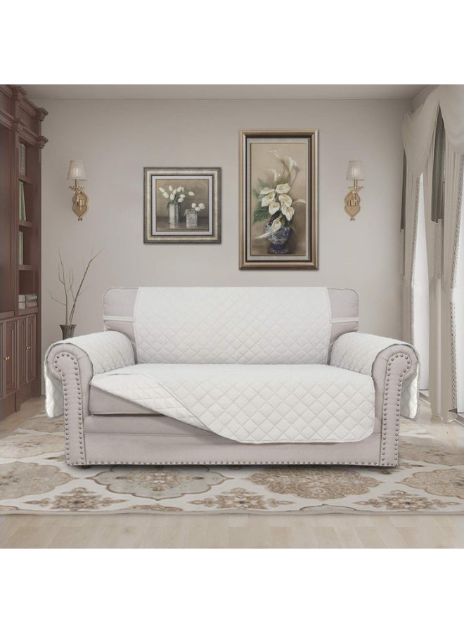 KYD Sofa Cover 2 Seater Medium Loveseat Chair Sofa Slipcover Wrinkle-free Reversible Sofa Cover Water Resistant Couch Cover Furniture Protector Cover with Elastic Straps White - Image 2