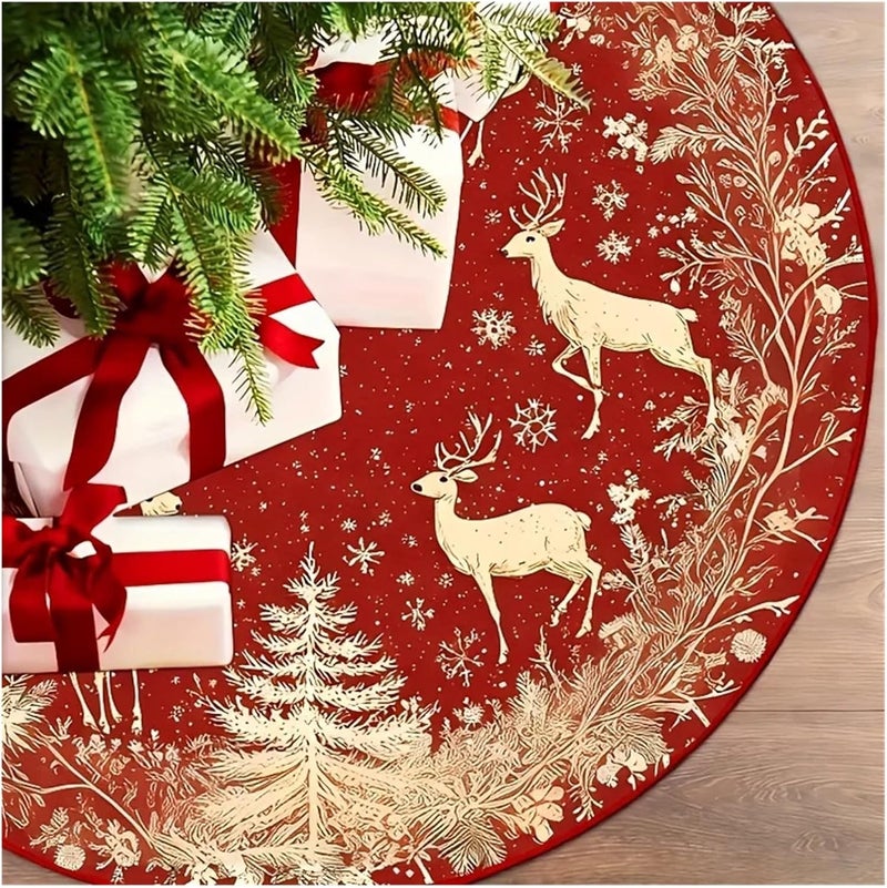 Christmas Tree Skirt - Matching Deer Snow Christmas Tree Skirt Cushion Festive Decorations(Red14,90cm) - Image 2