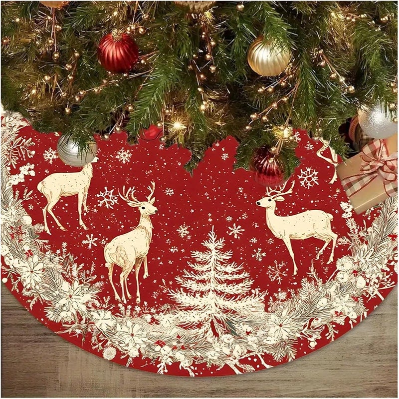 Christmas Tree Skirt - Matching Deer Snow Christmas Tree Skirt Cushion Festive Decorations(Red14,90cm) - Image 4