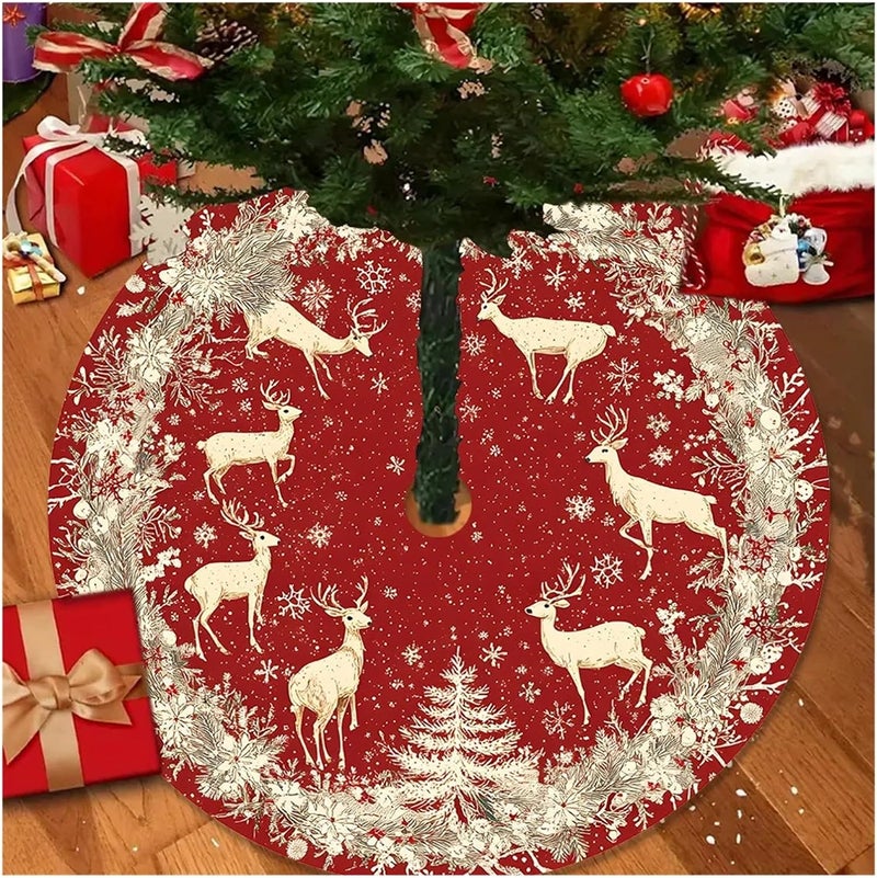 Christmas Tree Skirt - Matching Deer Snow Christmas Tree Skirt Cushion Festive Decorations(Red14,90cm) - Image 3
