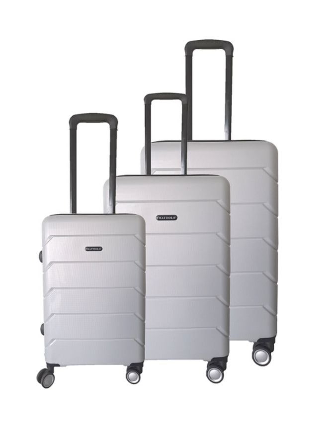 Gai mattiolo Gai Mattiolo 4-Wheeled Trolley Bag, PP Material, Italian Design, Lightweight and Durable Travel Suitcase, Set of 3, Silver - Image 1