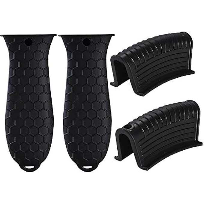 شواي مجموعة من 4 أغطية مقابض المقالي المصنوعة من الحديد الزهر المقاومة للحرارة، وحاملات المقابض المصنوعة من السيليكون غير القابلة للانزلاق، وأغطية مقابض المقالي المصنوعة من الحديد الزهر المقاومة للحرارة، ومقابض أواني الطهي المعدنية - Image 1