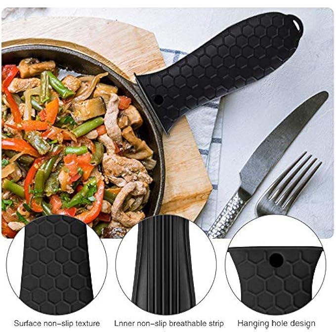 شواي مجموعة من 4 أغطية مقابض المقالي المصنوعة من الحديد الزهر المقاومة للحرارة، وحاملات المقابض المصنوعة من السيليكون غير القابلة للانزلاق، وأغطية مقابض المقالي المصنوعة من الحديد الزهر المقاومة للحرارة، ومقابض أواني الطهي المعدنية - Image 3