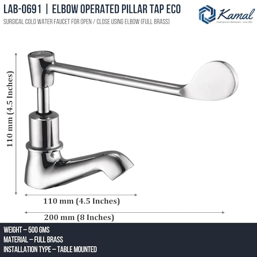 Kamal Brass Elbow Action Pillar Cock Tap Faucet - Eco | Deck Mount Installation Type | Elegant Finish - Silver (Pack of 2) - Image 4
