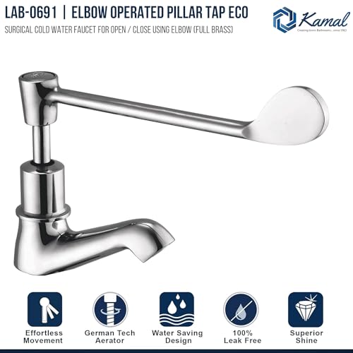 Kamal Brass Elbow Action Pillar Cock Tap Faucet - Eco | Deck Mount Installation Type | Elegant Finish - Silver (Pack of 2) - Image 3
