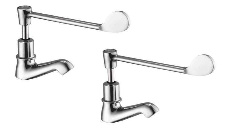 Kamal Brass Elbow Action Pillar Cock Tap Faucet - Eco | Deck Mount Installation Type | Elegant Finish - Silver (Pack of 2) - Image 1