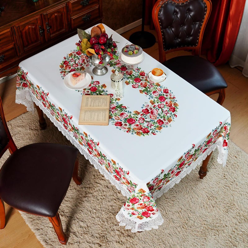 SUTAVIA Floral Lace Tablecloths Waterproof Rectangle Table Cloth Farmhouse Washable Table Cover for Home Holiday Thanksgiving Christmas Party Dining Table (White, 60"x104") - Image 4