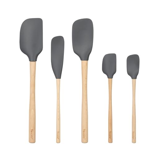 Tovolo Silicone Spatula with Wooden Handle Set of 5 Piece Silicone Kitchen Utensil Set Spoonula Jar Scraper Mini Spatula and Spoonula for Cooking Baking Mixing Folding Charcoal Gray - Image 1