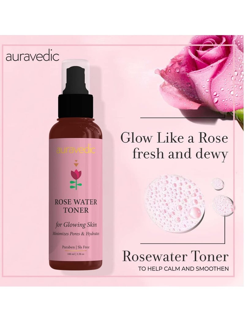 Auravedic Organic Rose Water Toner Spray for Face | Natural Facial Mist for Glowing Skin with Damask Rose | Hydrates, Soothes & Clarifies | Maintains Skin's pH | 3.38 Fl Oz/100 ml  - Image 2