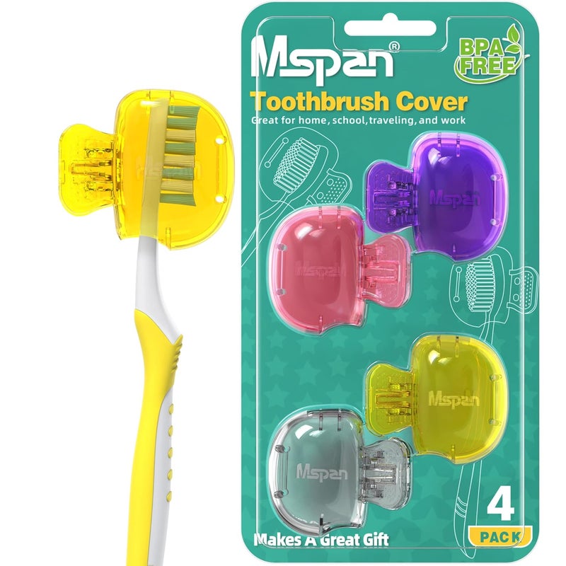 Mspan Toothbrush Head Cover Cap: Tooth Brush Protector Clip Compatible with Oral-B Philips Colgate AquaSonic - Plastic Pod Travel Case - 4 Packs - Image 1