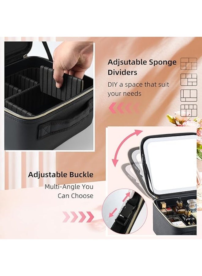 شنطة مكياج للسفر مع مراة مضيئة من زينجويرو، شنطة مكياج بـ 3 الوان لتنظيم مستحضرات التجميل وسطوع قابل للتعديل، صندوق تخزين مكياج محمول لفرش المكياج والاكسسوارات والادوات - Image 2