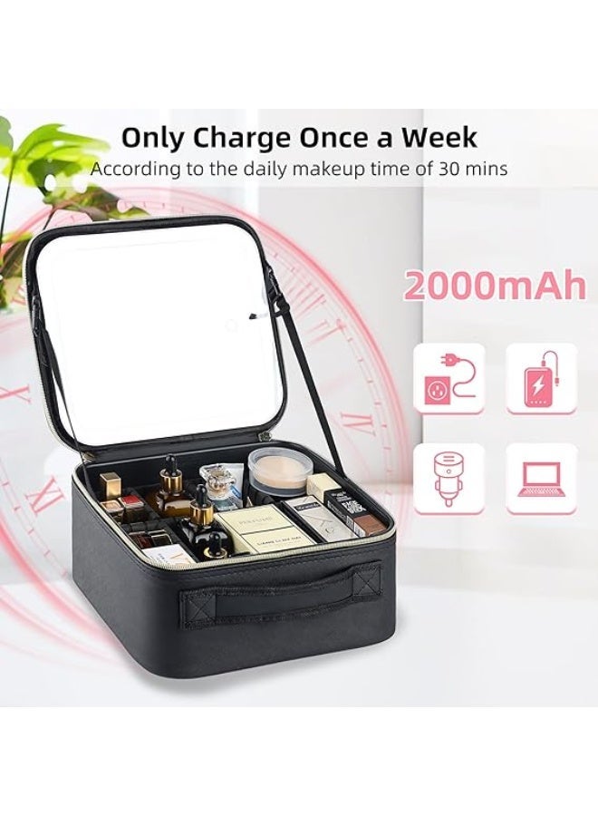 شنطة مكياج للسفر مع مراة مضيئة من زينجويرو، شنطة مكياج بـ 3 الوان لتنظيم مستحضرات التجميل وسطوع قابل للتعديل، صندوق تخزين مكياج محمول لفرش المكياج والاكسسوارات والادوات - Image 4