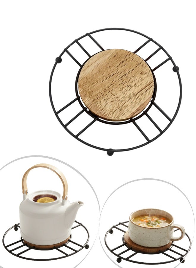 مجموعة قواعد أكواب خشبية ومعدنية -  حامل ثلاثي مقاوم للحرارة مع حامل، قواعد أكواب ماصة للأكواب والأواني والغلايات وأطباق التقديم، حماية عصرية للمطبخ والطاولة - Image 1