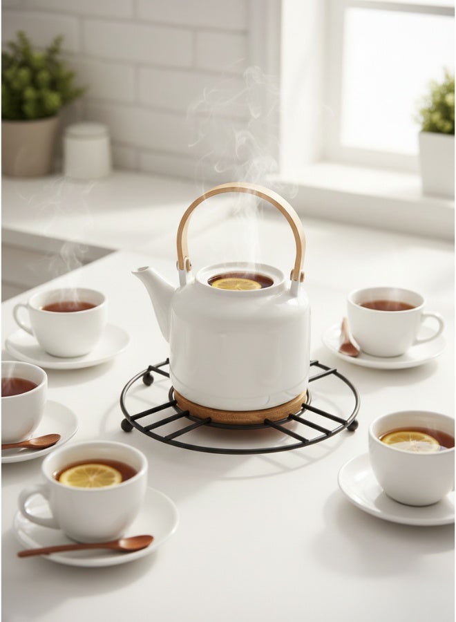 مجموعة قواعد أكواب خشبية ومعدنية -  حامل ثلاثي مقاوم للحرارة مع حامل، قواعد أكواب ماصة للأكواب والأواني والغلايات وأطباق التقديم، حماية عصرية للمطبخ والطاولة - Image 5