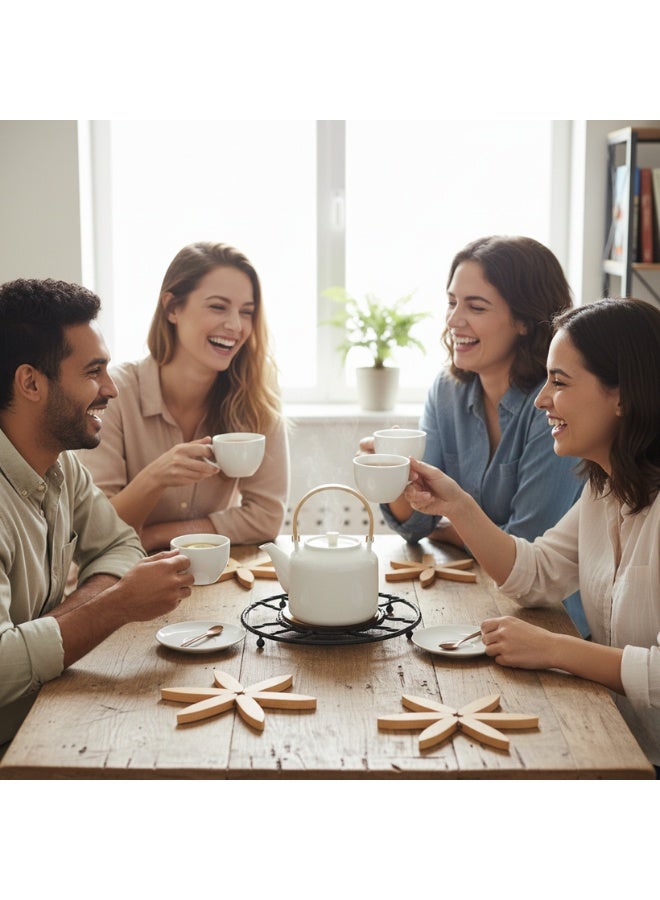 مجموعة قواعد أكواب خشبية ومعدنية -  حامل ثلاثي مقاوم للحرارة مع حامل، قواعد أكواب ماصة للأكواب والأواني والغلايات وأطباق التقديم، حماية عصرية للمطبخ والطاولة - Image 3