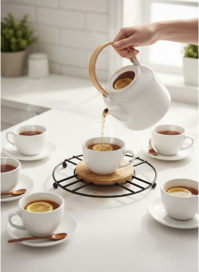 مجموعة قواعد أكواب خشبية ومعدنية -  حامل ثلاثي مقاوم للحرارة مع حامل، قواعد أكواب ماصة للأكواب والأواني والغلايات وأطباق التقديم، حماية عصرية للمطبخ والطاولة - Image 2