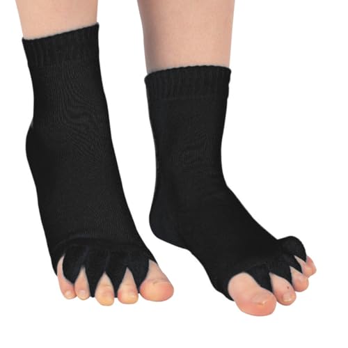 Evissa Premium Cotton Toe Separator Socks - Alleviate Bunions & Plantar Fasciitis, Dual Gender Foot Pain Relief, Foot Alignment, Orthopedic Compression Socks for Men & Women (Black) - Image 1