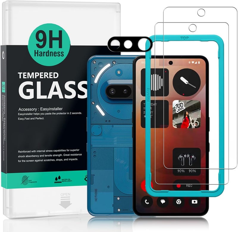 ايبيويند إيبويند لحماية شاشة هاتف Nothing Phone (3a) 5G 6.77 بوصة، عبوة من قطعتين، زجاج مقسى بصلابة 9H، مع قطعة واحدة لحماية عدسة الكاميرا، سهل التركيب، وضوح عالي الدقة، فائق المقاومة، متوافق مع الحافظة - Image 1
