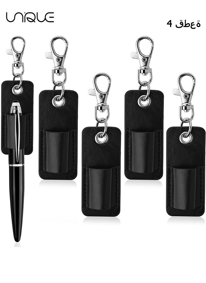 Unique 4 Pcs Portable Lanyard Pen Holder，for Badge Reel Badge Pen Holder Portable PU Leather Badge Pencil Holder Pen Pocket Protector Pen Pouch Holder Organizer Pen Holder for Lanyard（Black）  - Image 1