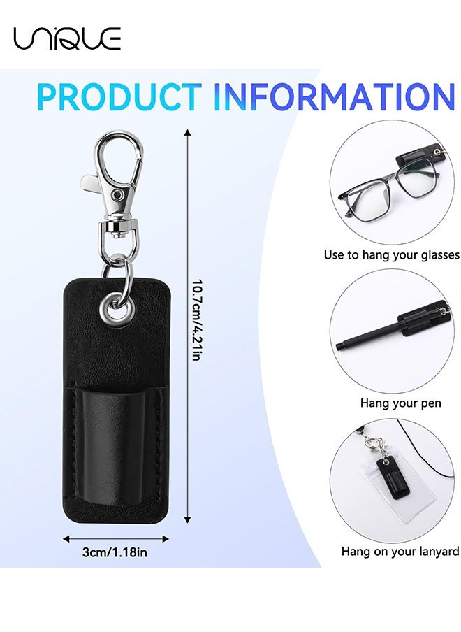 Unique 4 Pcs Portable Lanyard Pen Holder，for Badge Reel Badge Pen Holder Portable PU Leather Badge Pencil Holder Pen Pocket Protector Pen Pouch Holder Organizer Pen Holder for Lanyard（Black）  - Image 2