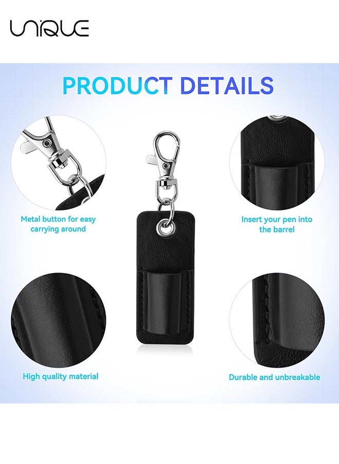 Unique 4 Pcs Portable Lanyard Pen Holder，for Badge Reel Badge Pen Holder Portable PU Leather Badge Pencil Holder Pen Pocket Protector Pen Pouch Holder Organizer Pen Holder for Lanyard（Black）  - Image 3