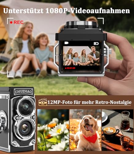 TURNRISE CHUZHAO Digital Camera Retro, Portable TLR Style Twin-Lens Vintage Camera, 12MP Autofocus 1080P FHD Point and Shoot Pocket Vlogging Retro Digital Cameras with16 GB Card for Beginners Teens Boys Girls - Image 3