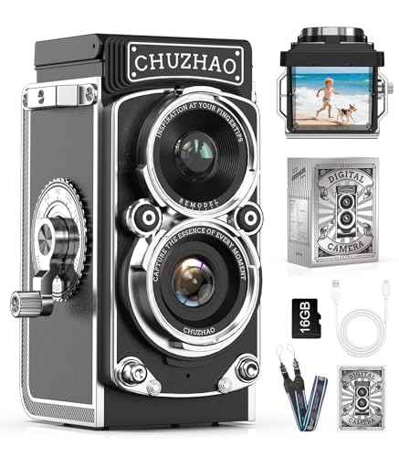 TURNRISE CHUZHAO Digital Camera Retro, Portable TLR Style Twin-Lens Vintage Camera, 12MP Autofocus 1080P FHD Point and Shoot Pocket Vlogging Retro Digital Cameras with16 GB Card for Beginners Teens Boys Girls - Image 1