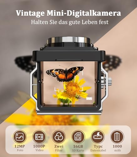TURNRISE CHUZHAO Digital Camera Retro, Portable TLR Style Twin-Lens Vintage Camera, 12MP Autofocus 1080P FHD Point and Shoot Pocket Vlogging Retro Digital Cameras with16 GB Card for Beginners Teens Boys Girls - Image 2