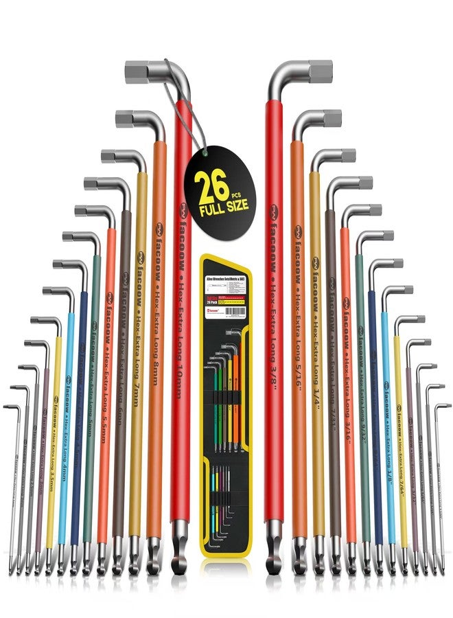Facoow Allen Wrenches Sets, Hex Key Set with Carry Bag, 26pcs Full Size(Metric&SAE) Heavy Duty Ball End Allen Keys with EVA Sleeves, Extra Long Arm&Color Coding - Image 1