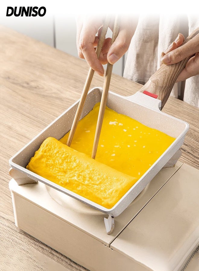 DUNISO Multifunctional Egg Frying Pan Tamagoyaki Nonstick Frying Pan Japanese Omelette Pan Rectangle Pan with Anti Scalding Wooden Handle Burger Omelet Cooker Pan Griddle Egg Skillet for Eggs, Pancakes, Plett, Crepes Frying Pan - Image 1