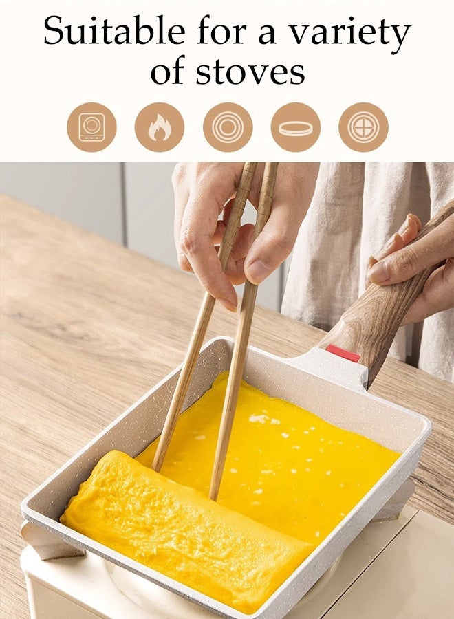 DUNISO Multifunctional Egg Frying Pan Tamagoyaki Nonstick Frying Pan Japanese Omelette Pan Rectangle Pan with Anti Scalding Wooden Handle Burger Omelet Cooker Pan Griddle Egg Skillet for Eggs, Pancakes, Plett, Crepes Frying Pan - Image 2