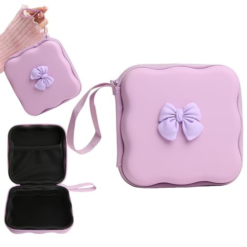 QLD COVER Charger Cover Storage Bag, Cute 3D Bow Tie Waves Design Charger Protector Travel Storage Case, Earphone Wire Saver Cable Cord Organizer Wireless Earphone Storage Box, Purple Bow - Image 1