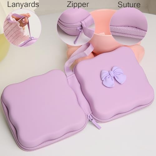QLD COVER Charger Cover Storage Bag, Cute 3D Bow Tie Waves Design Charger Protector Travel Storage Case, Earphone Wire Saver Cable Cord Organizer Wireless Earphone Storage Box, Purple Bow - Image 5
