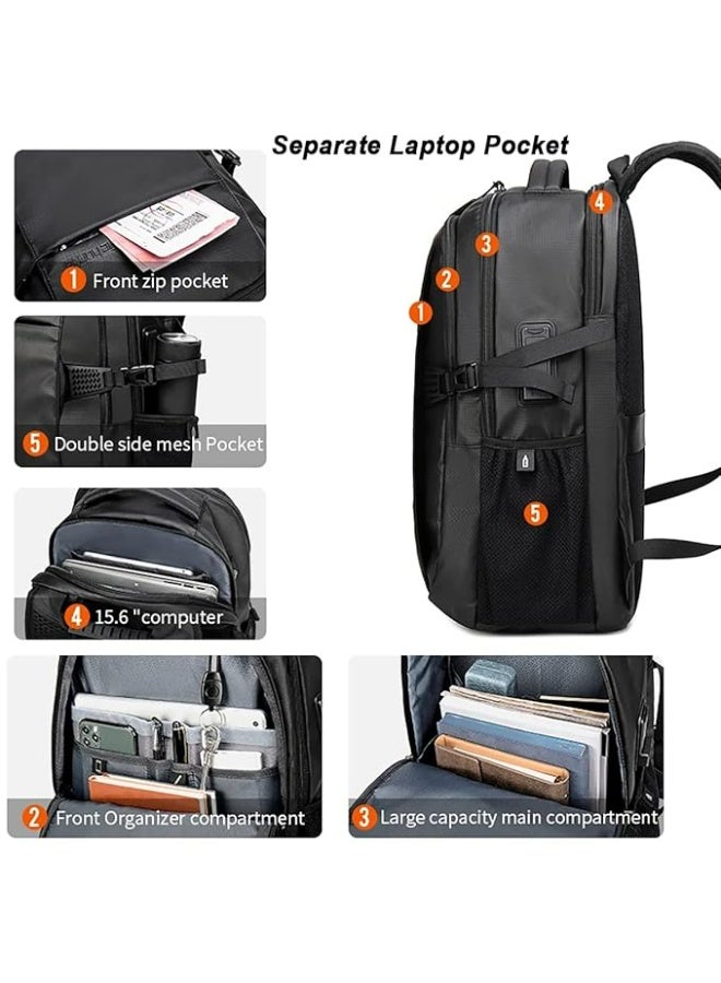 أركتيك هانتر حقيبة ظهر Arctic Hunter للرجال والنساء بسعة 30 لترًا، حقيبة كمبيوتر محمول مقاس 15.6 بوصة مقاومة للماء ومتعددة الجيوب وأنيقة وحقيبة ظهر جامعية ذكية مع منفذ USB وسحاب YKK - Image 4