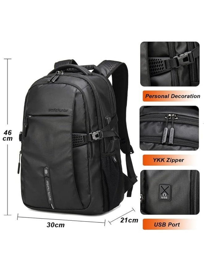 أركتيك هانتر حقيبة ظهر Arctic Hunter للرجال والنساء بسعة 30 لترًا، حقيبة كمبيوتر محمول مقاس 15.6 بوصة مقاومة للماء ومتعددة الجيوب وأنيقة وحقيبة ظهر جامعية ذكية مع منفذ USB وسحاب YKK - Image 3