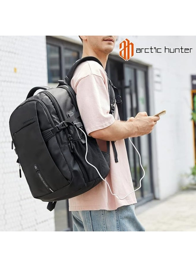 أركتيك هانتر حقيبة ظهر Arctic Hunter للرجال والنساء بسعة 30 لترًا، حقيبة كمبيوتر محمول مقاس 15.6 بوصة مقاومة للماء ومتعددة الجيوب وأنيقة وحقيبة ظهر جامعية ذكية مع منفذ USB وسحاب YKK - Image 2